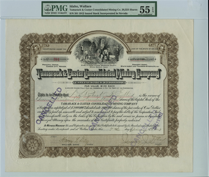 Tamarack and Custer Consolidated Mining Co. - Mining Stock Certificate